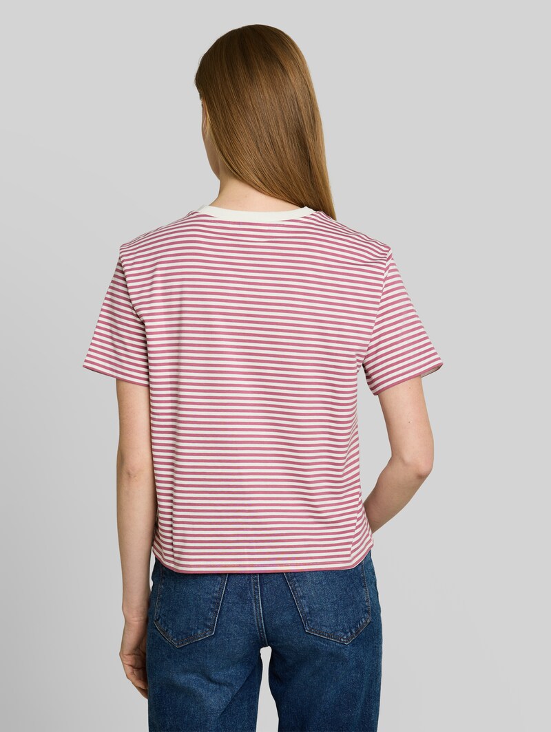Tom Tailor Boxy Fit T-Shirt - Mauve White Stripe
