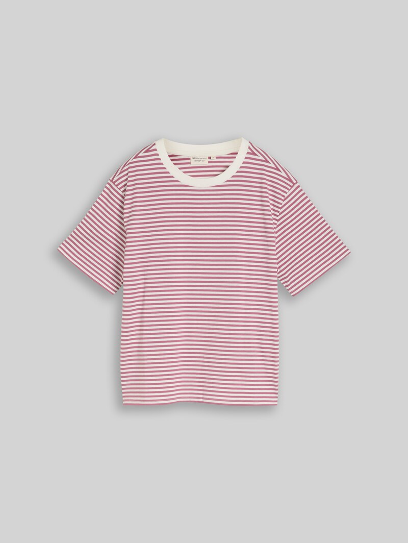 Tom Tailor Boxy Fit T-Shirt - Mauve White Stripe