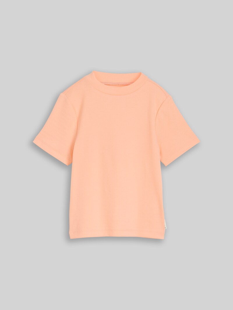 Tom Tailor Cropped T-Shirt mit Rippstruktur - Peach Bloom