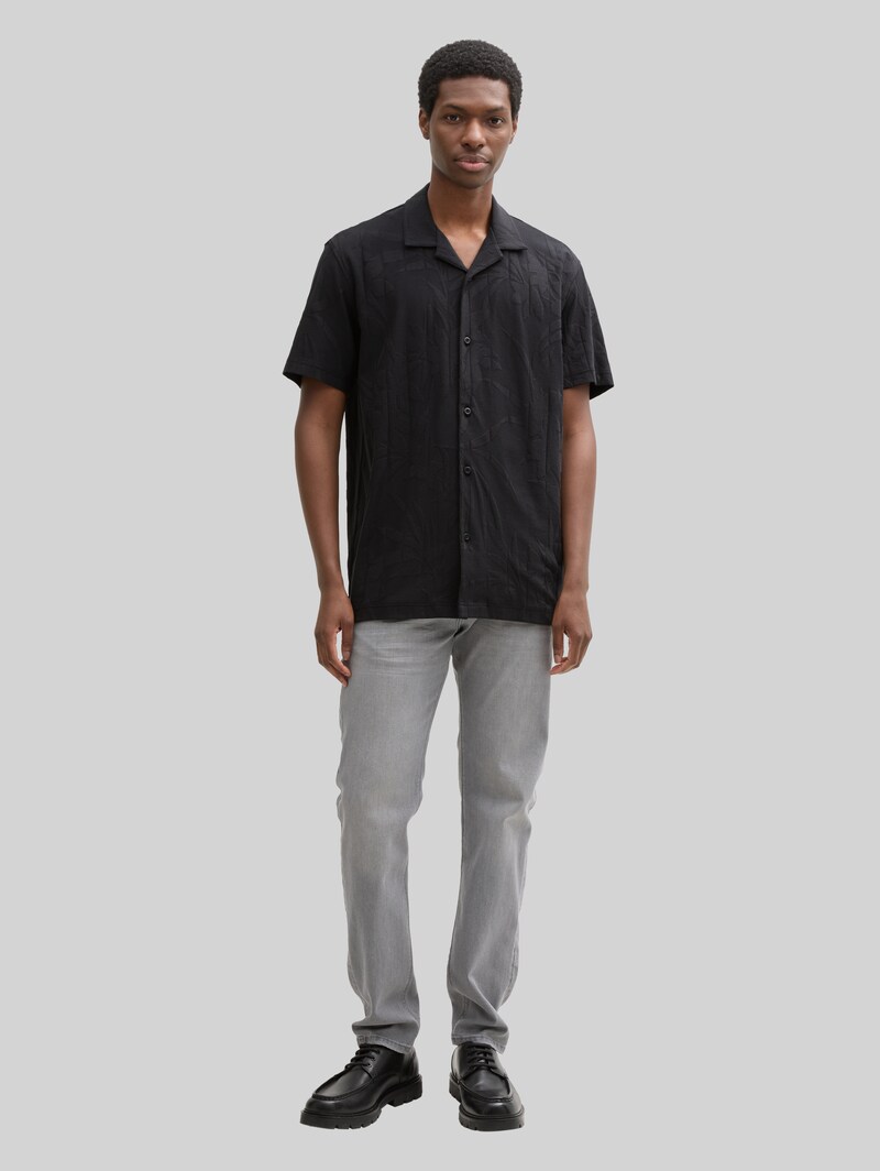 Tom Tailor Relaxed Fit Resort Kurzarmhemd - Black Leaves Jacquard