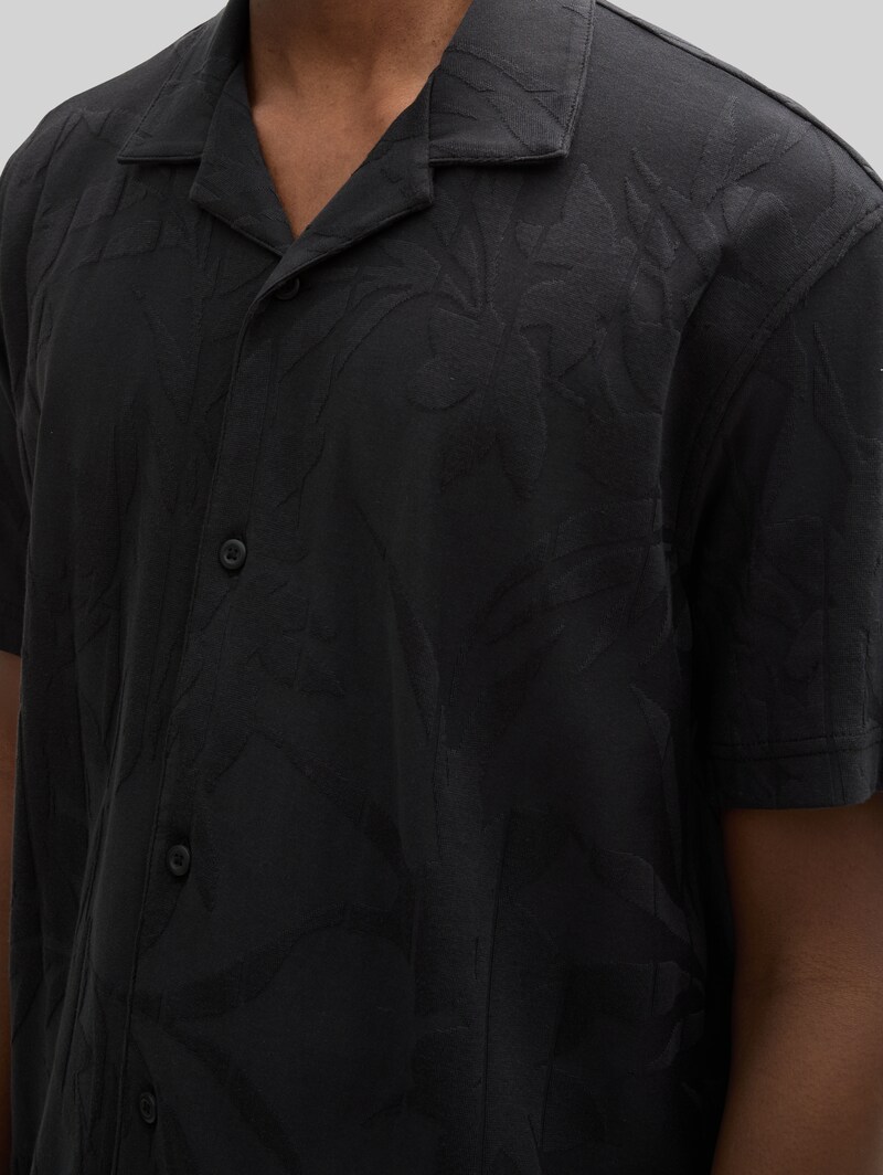 Tom Tailor Relaxed Fit Resort Kurzarmhemd - Black Leaves Jacquard