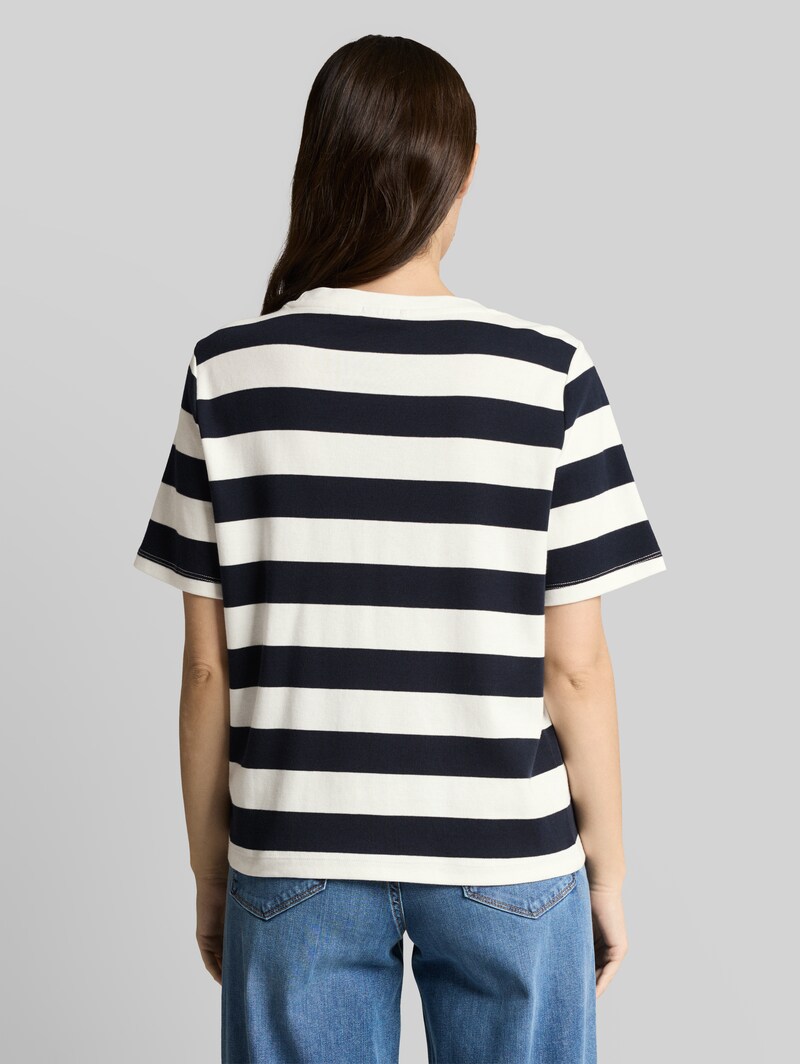 Tom Tailor T-Shirt aus Baumwolle - White Navy Bold Stripe