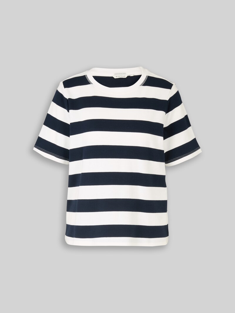 Tom Tailor T-Shirt aus Baumwolle - White Navy Bold Stripe