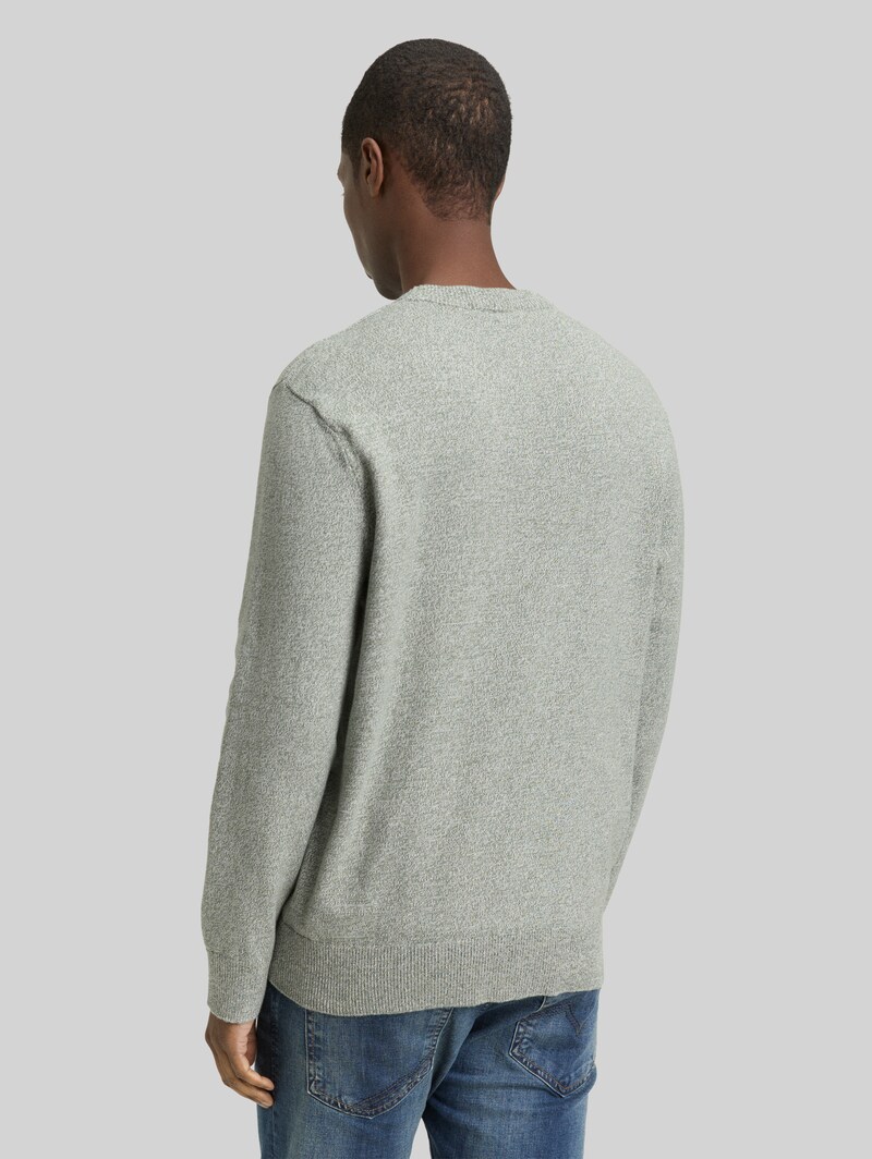 Tom Tailor Basic Strickpullover aus Baumwolle - Olive White Mouline