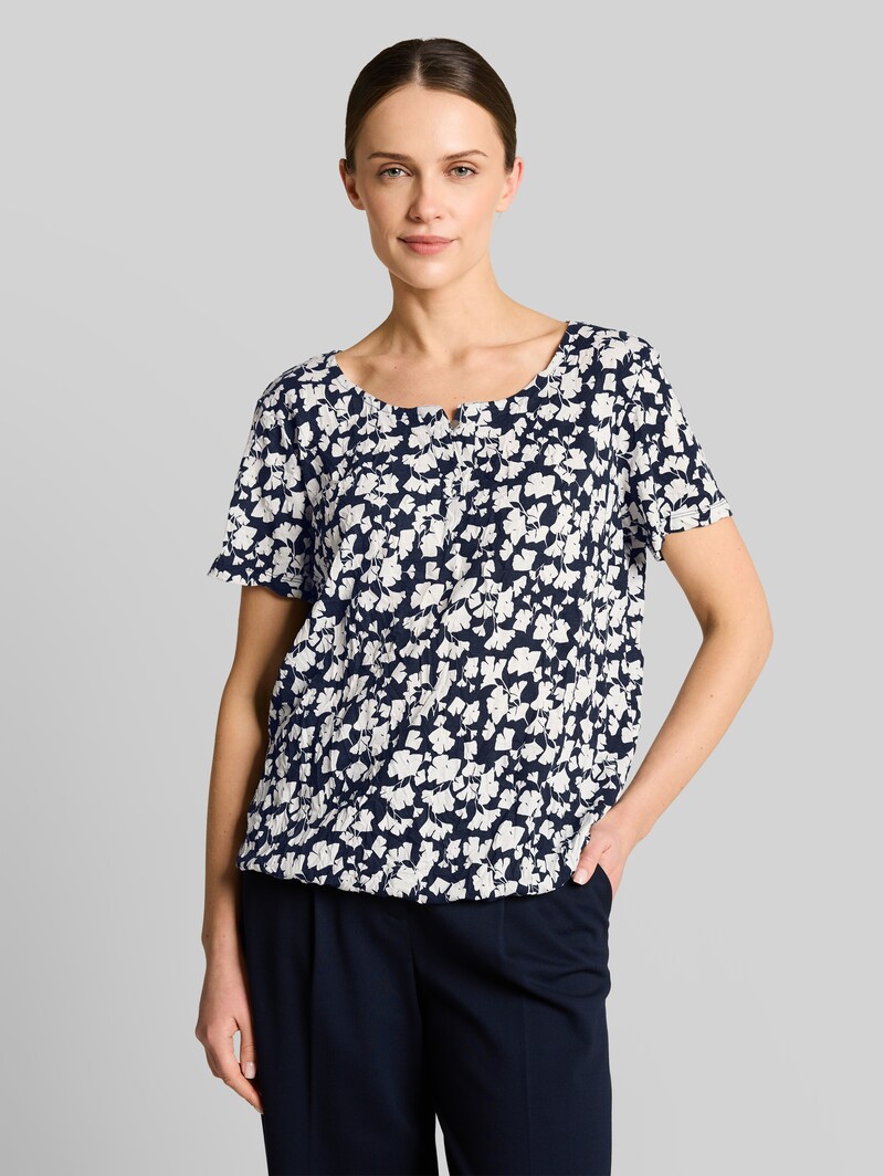 Tom Tailor Crinkle T-Shirt mit Muster - Blue Ginkgo Minimal Tom Tailor Crinkle T-Shirt mit Muster - Blue Ginkgo Minimal