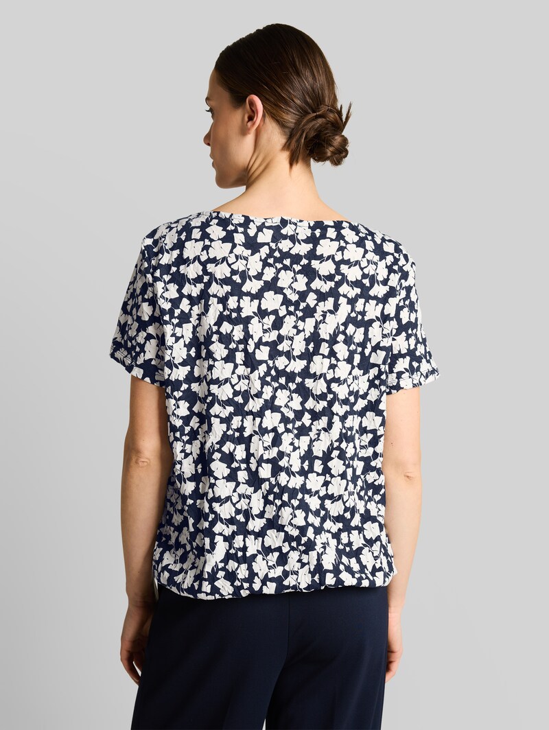 Tom Tailor Crinkle T-Shirt mit Muster - Blue Ginkgo Minimal