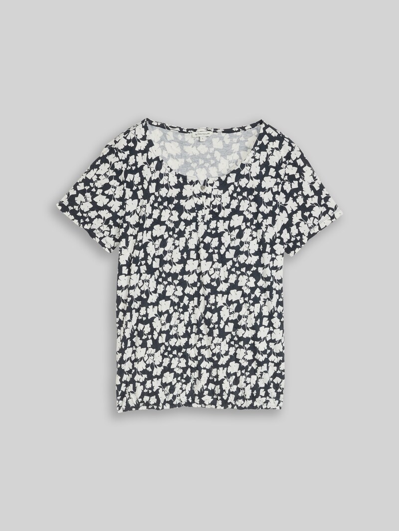 Tom Tailor Crinkle T-Shirt mit Muster - Blue Ginkgo Minimal