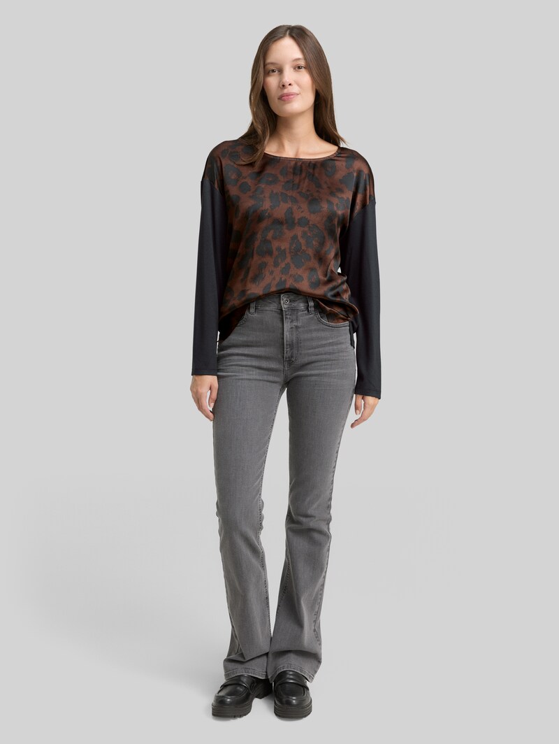 Tom Tailor Loose Fit Langarmshirt mit Leo-Print - Brown Black Big Leo Print