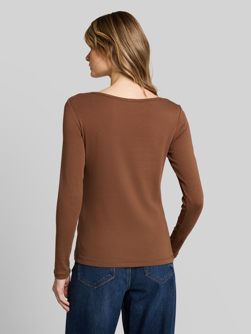 Tom Tailor Slim Fit Langarmshirt mit U-Boot-Ausschnitt - Camel