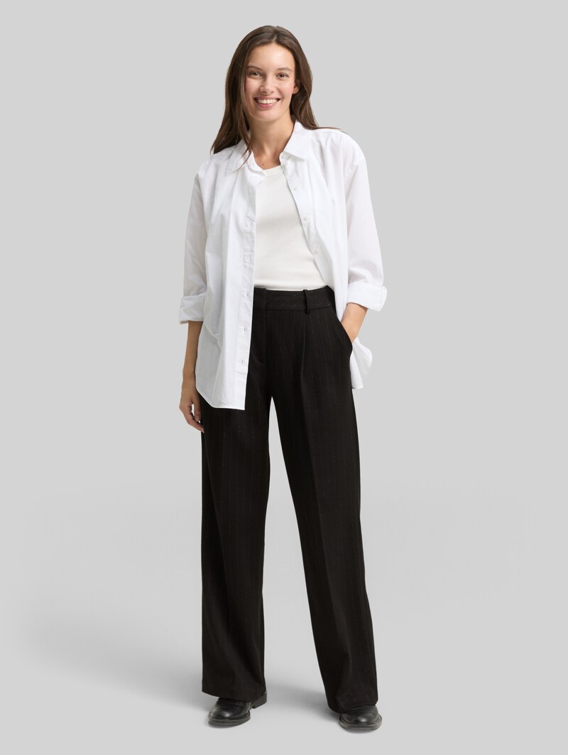 Tom Tailor TTLEA WIDE Hose mit Glitzer-Effekt - Pinstripe With Lurex