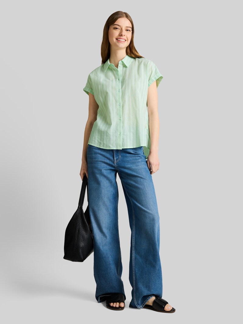 Tom Tailor Bluse mit Streifenmuster - Matcha Green White Stripe