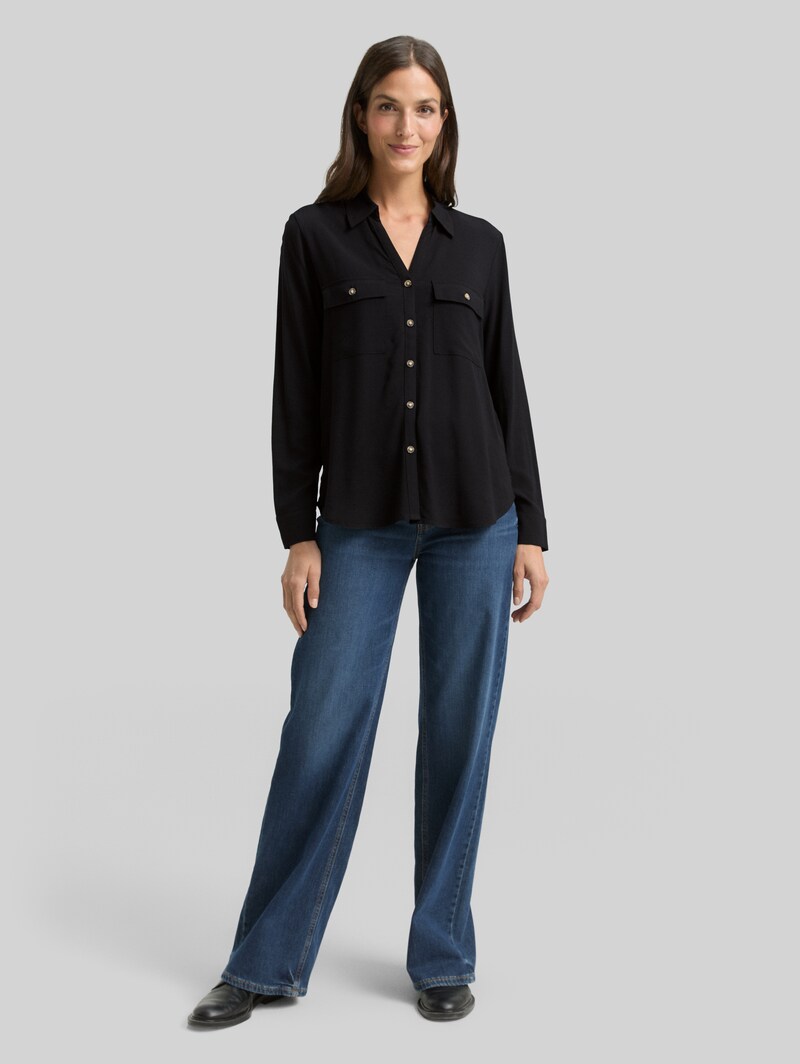 Tom Tailor Hemdbluse mit Brusttaschen - Deep Black
