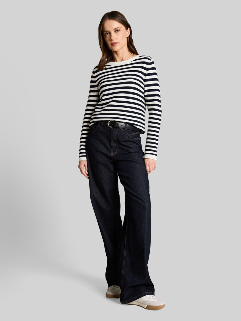 Tom Tailor Strickpullover aus Baumwolle - Dark Navy White Stripe