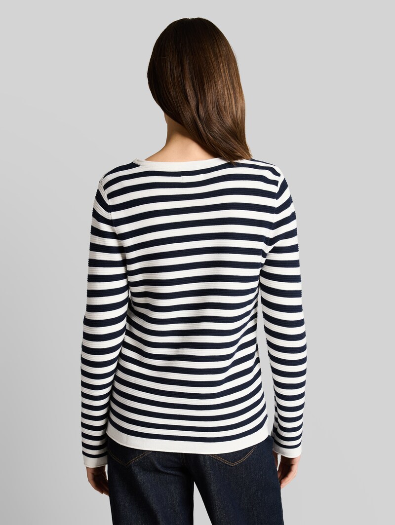 Tom Tailor Strickpullover aus Baumwolle - Dark Navy White Stripe