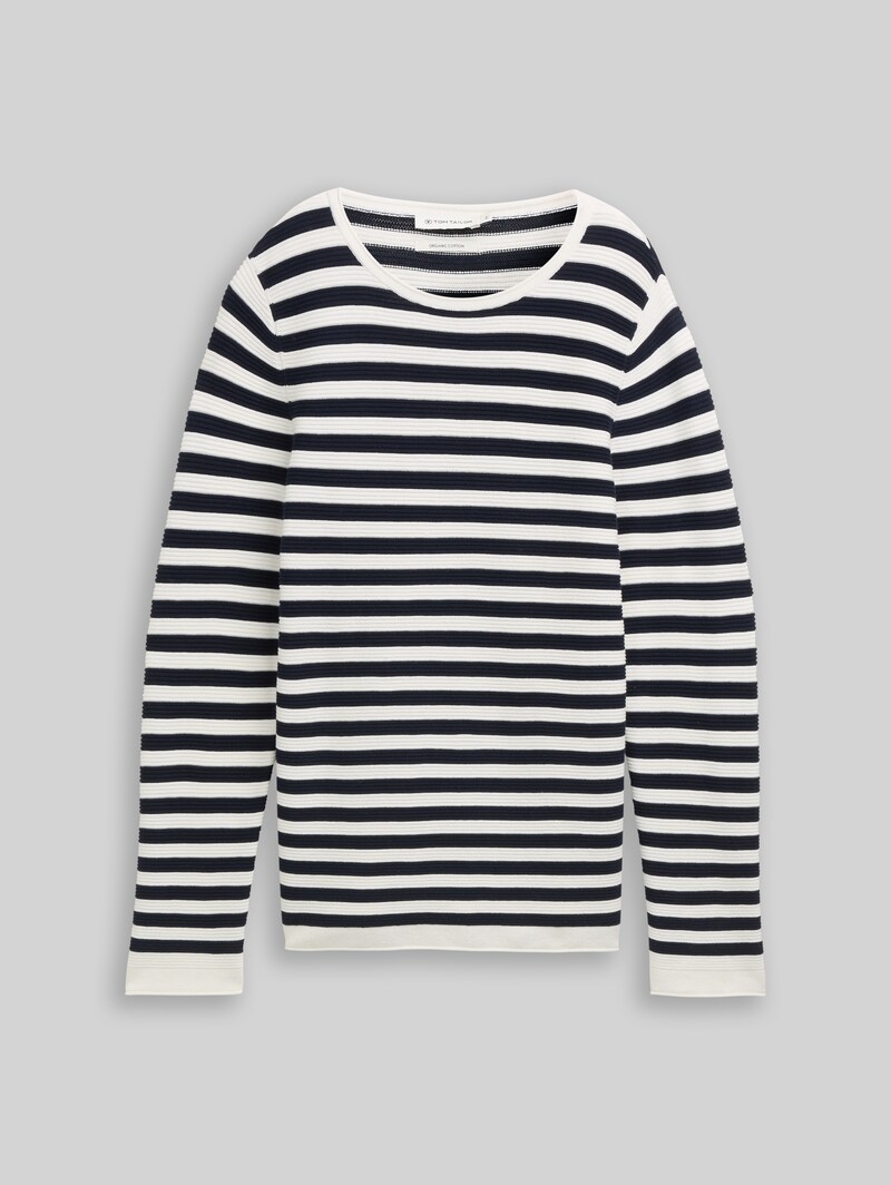 Tom Tailor Strickpullover aus Baumwolle - Dark Navy White Stripe