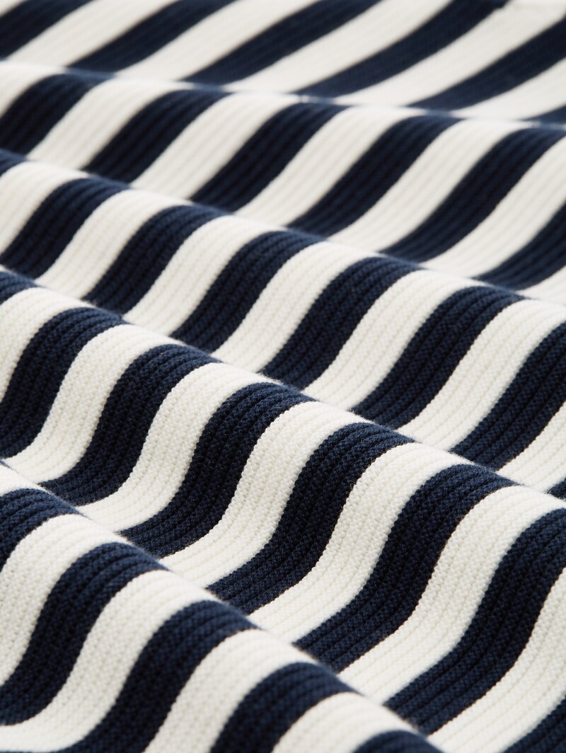 Tom Tailor Strickpullover aus Baumwolle - Dark Navy White Stripe