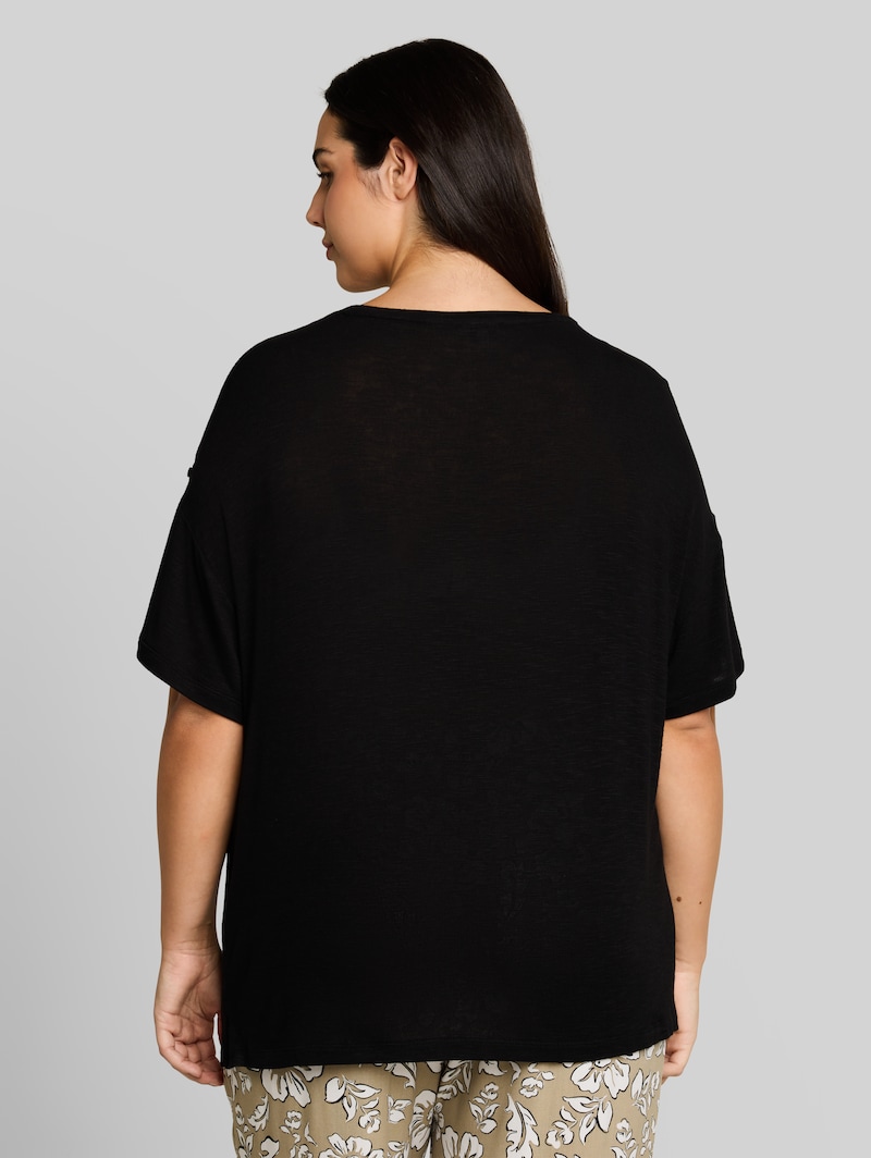 Tom Tailor Plus Size - T-Shirt mit Turn-Up-Funktion - Deep Black