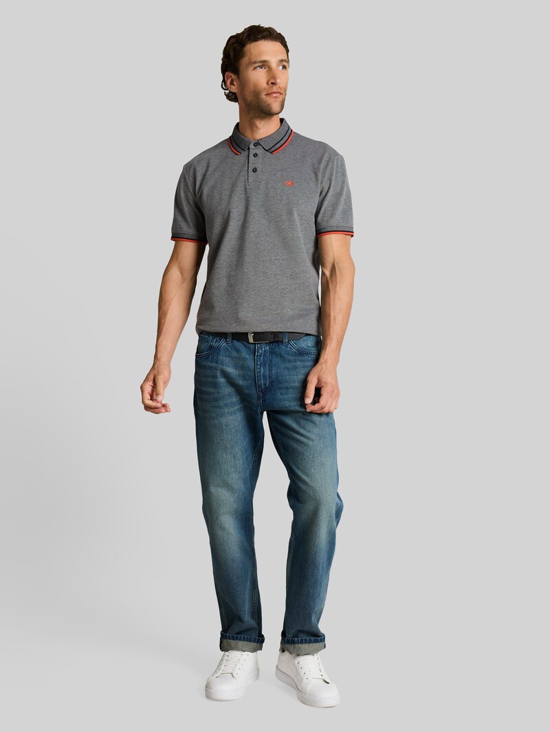 Tom Tailor Piqué Poloshirt mit Logo-Print - Greyish Green Two Tone Pique