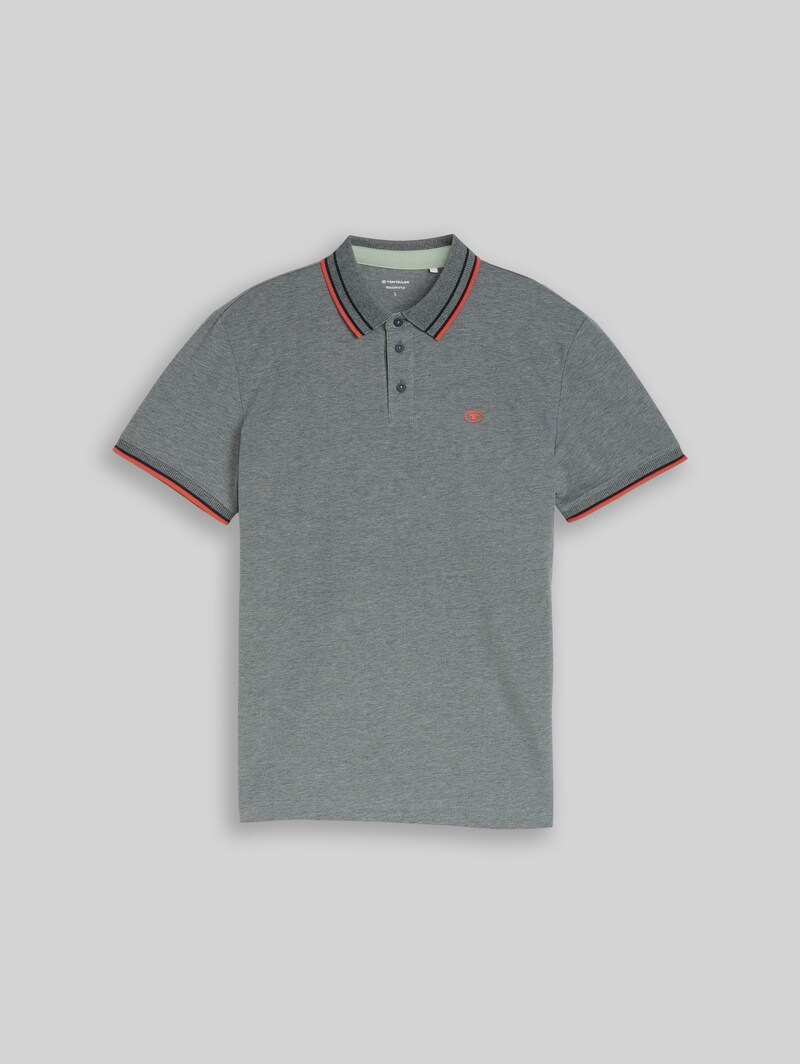 Tom Tailor Piqué Poloshirt mit Logo-Print - Greyish Green Two Tone Pique