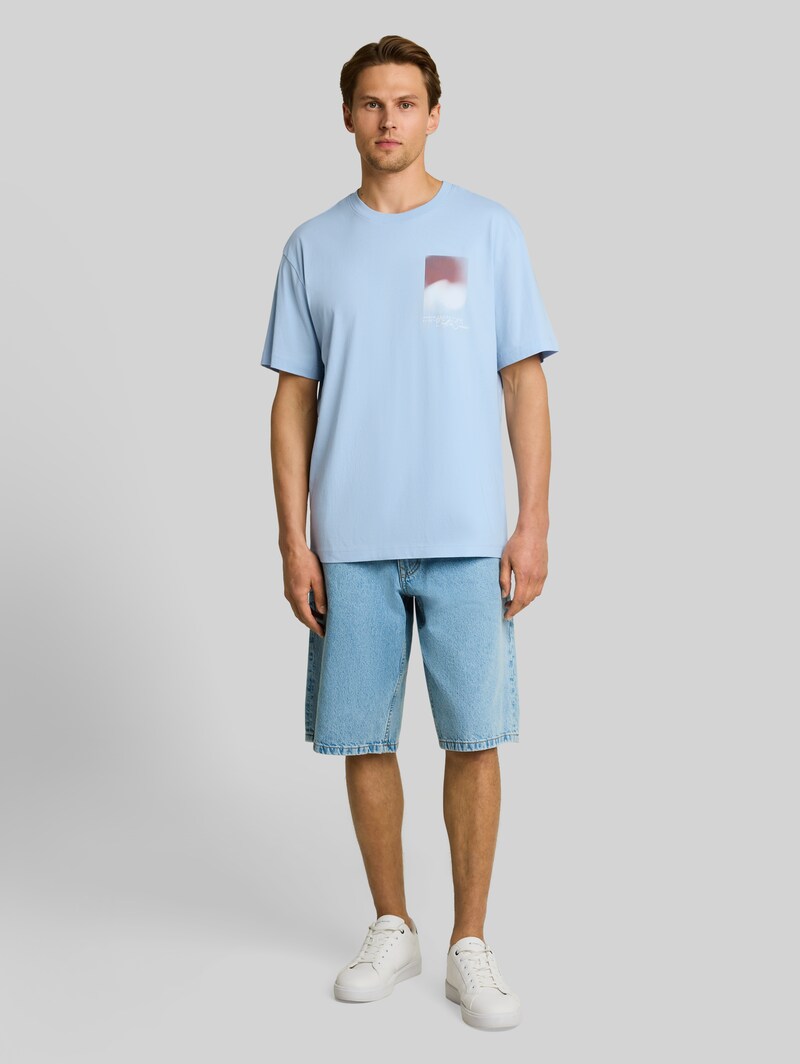 Tom Tailor Relaxed Fit T-Shirt mit Print - Light Metal Blue