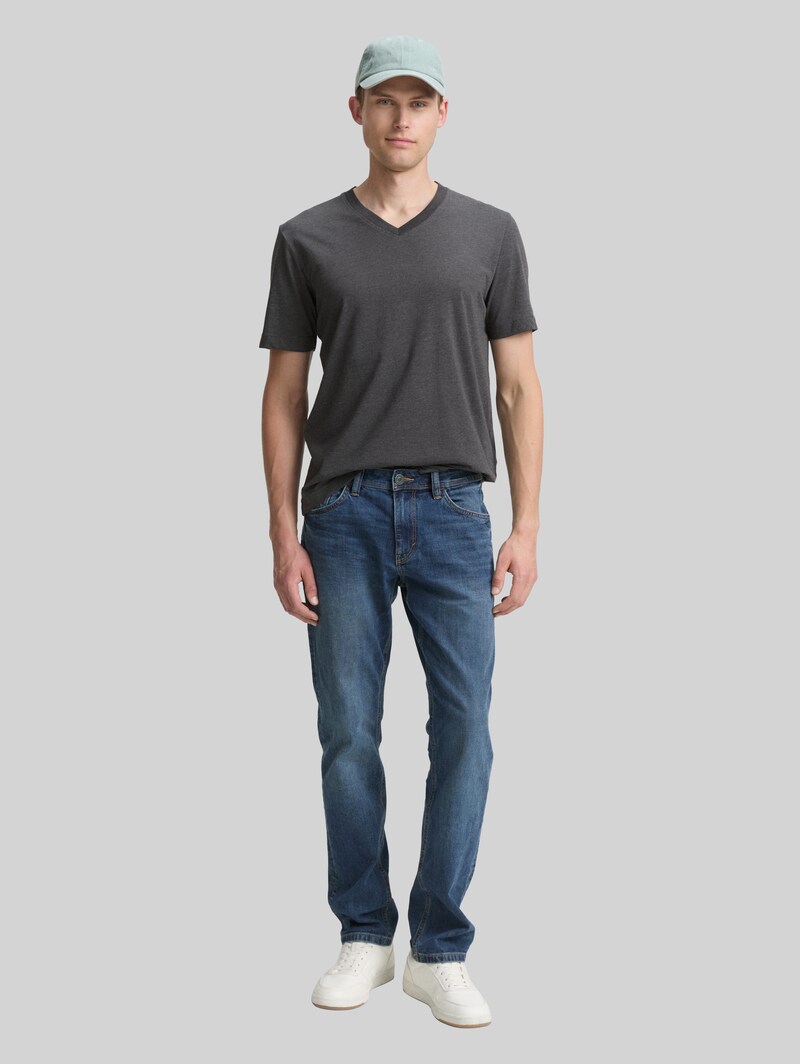 Tom Tailor T-Shirts mit V-Ausschnitt im 2er-Pack - Dark Grey Melange