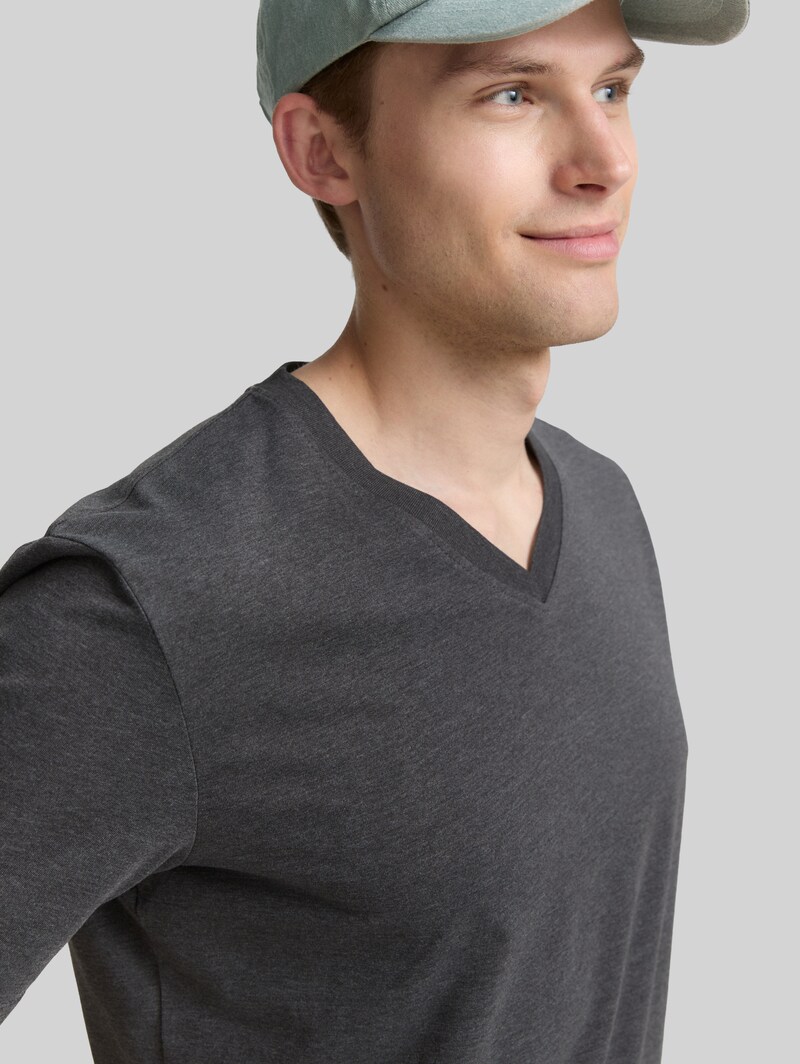 Tom Tailor T-Shirts mit V-Ausschnitt im 2er-Pack - Dark Grey Melange