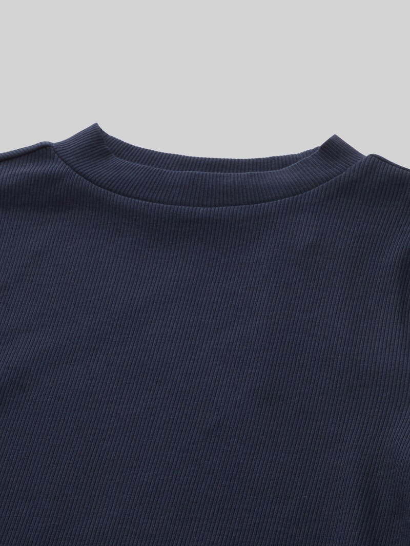 Tom Tailor Cropped T-Shirt mit Rippstruktur - Sky Captain Blue