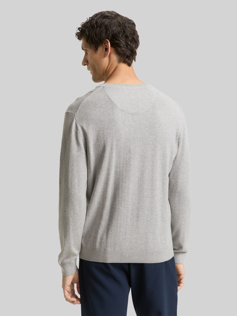 Tom Tailor Strickpullover mit V-Ausschnitt aus Baumwolle - Light Soft Grey Melange