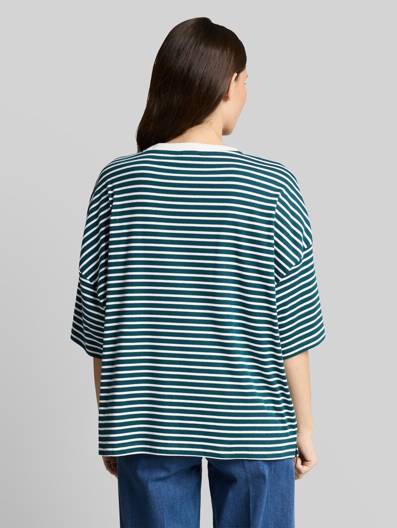 Tom Tailor Oversize T-Shirt mit Streifenmuster - Meadow Green Offwhite Stripe