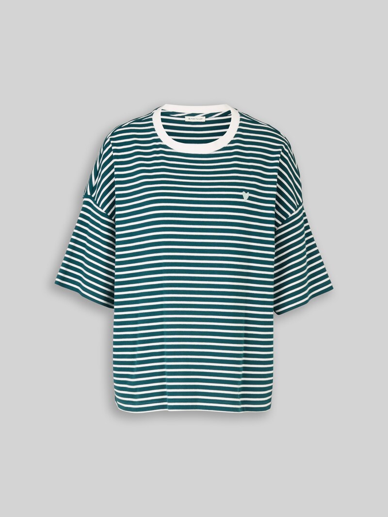 Tom Tailor Oversize T-Shirt mit Streifenmuster - Meadow Green Offwhite Stripe