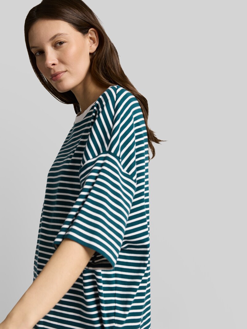 Tom Tailor Oversize T-Shirt mit Streifenmuster - Meadow Green Offwhite Stripe