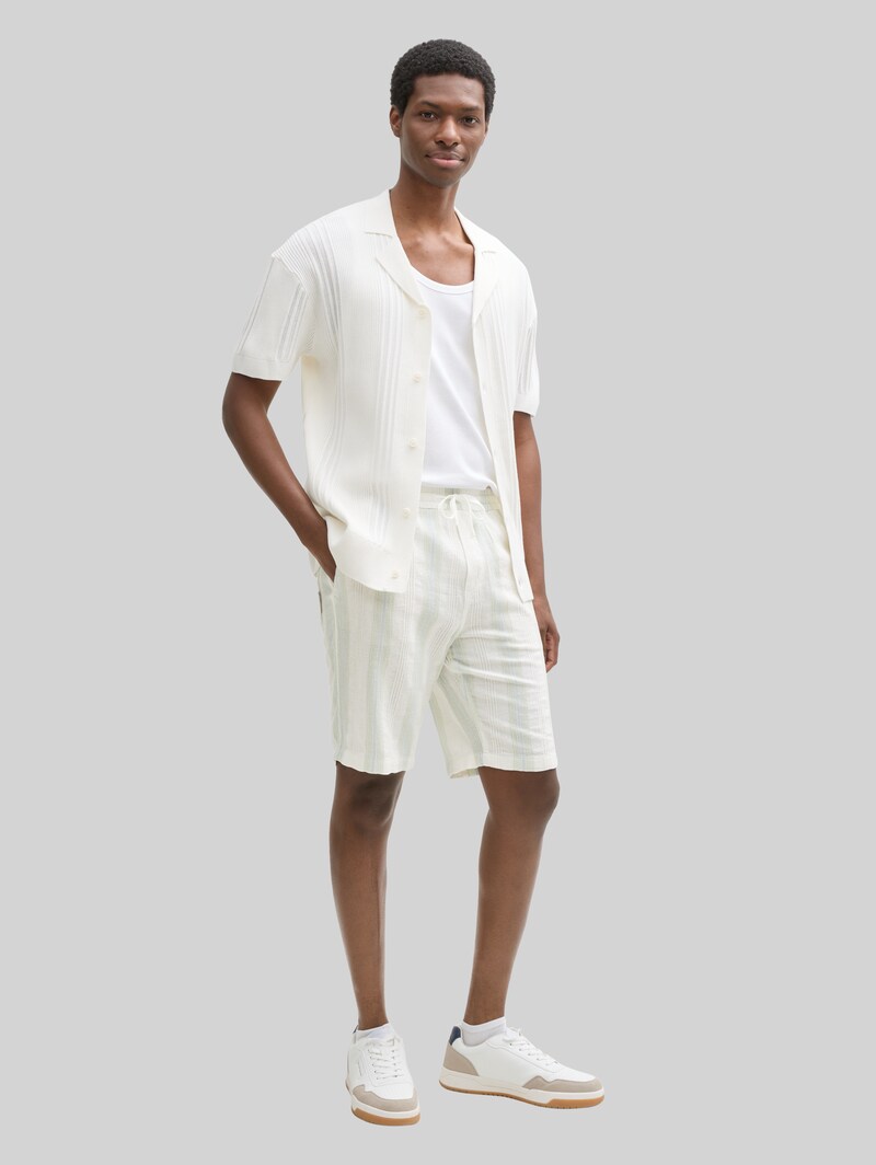 Tom Tailor Relaxed Fit Shorts aus Baumwolle - Off White Big Structure Stripe