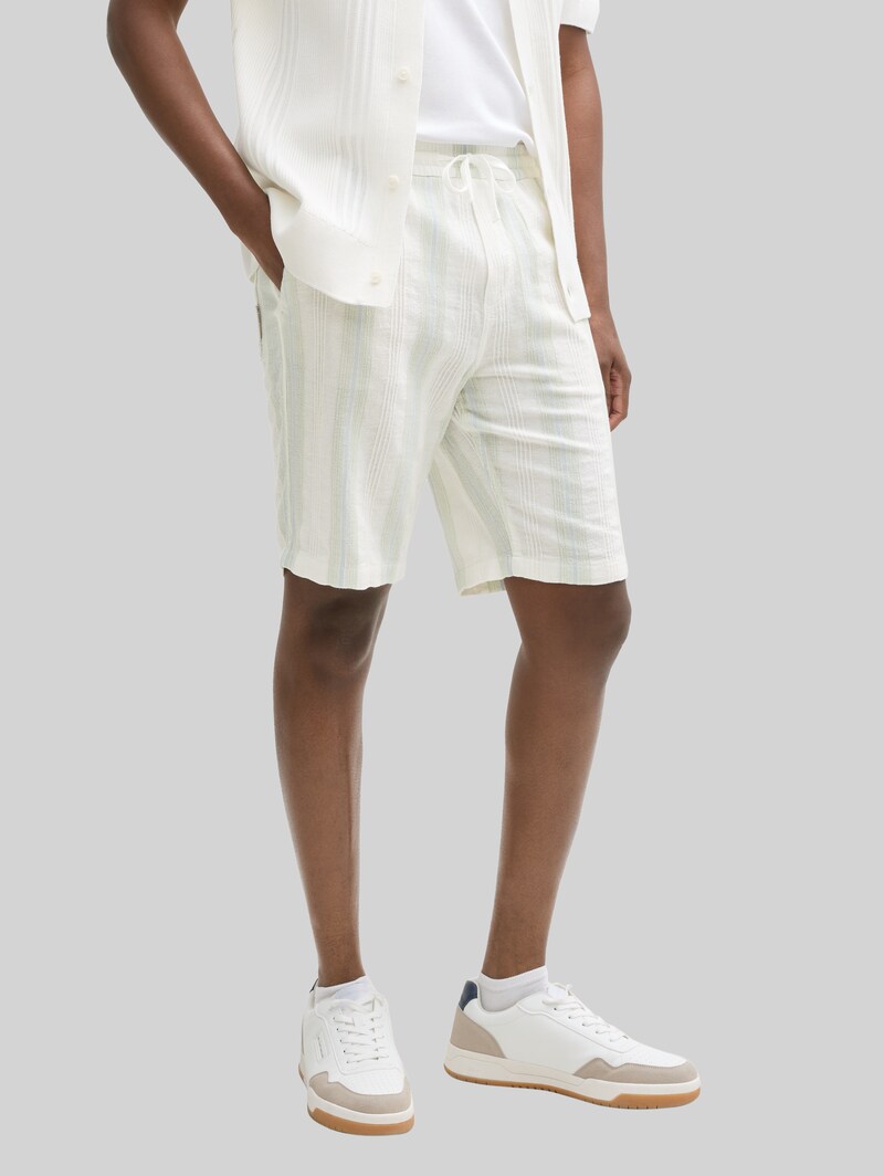 Tom Tailor Relaxed Fit Shorts aus Baumwolle - Off White Big Structure Stripe