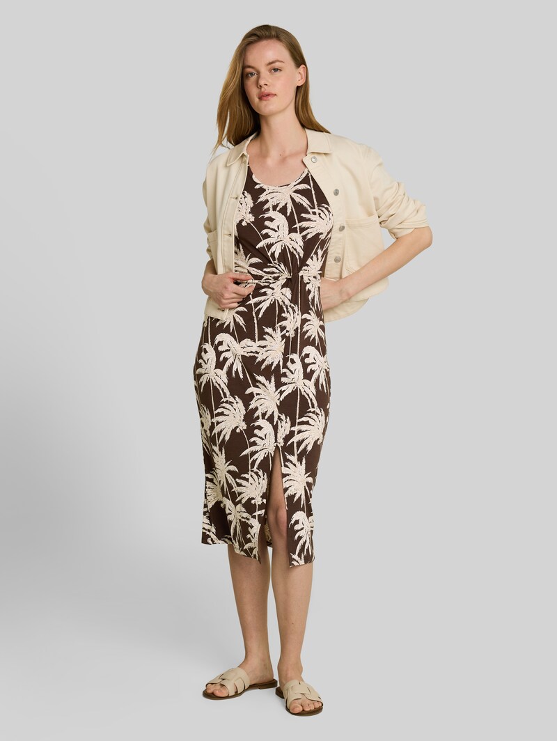 Tom Tailor Fitted Midi-Kleid mit Knotendetail - Brown Palmtree Print