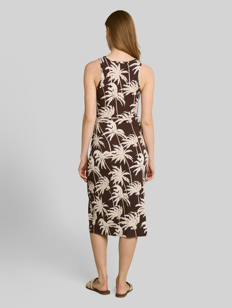 Tom Tailor Fitted Midi-Kleid mit Knotendetail - Brown Palmtree Print