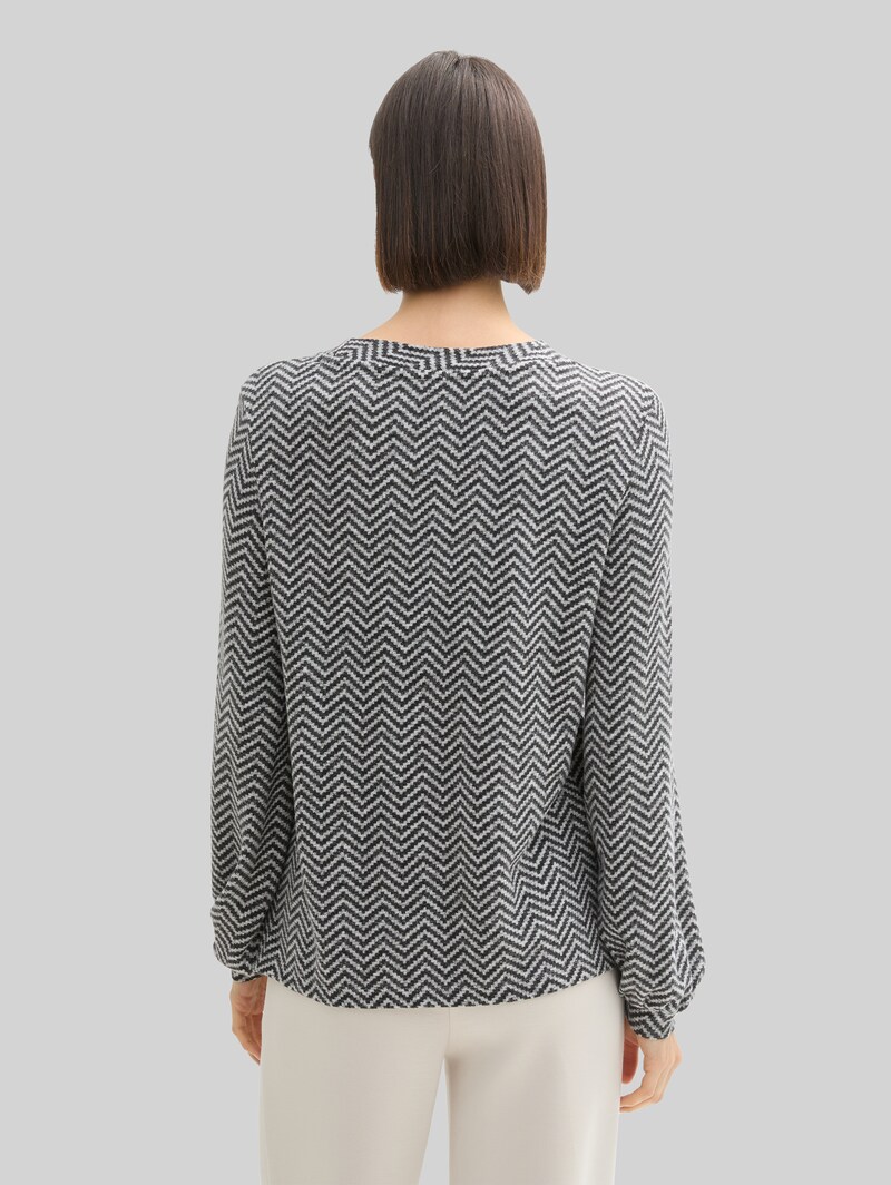Tom Tailor Langarmshirt mit Muster - Printed Heringbone Structure