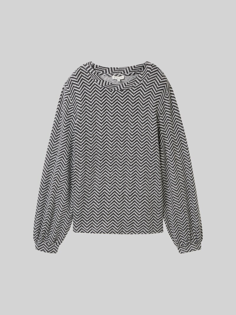Tom Tailor Langarmshirt mit Muster - Printed Heringbone Structure