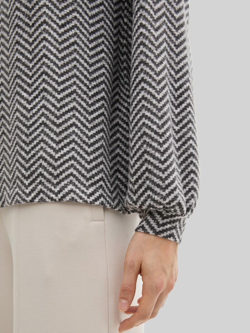 Tom Tailor Langarmshirt mit Muster - Printed Heringbone Structure