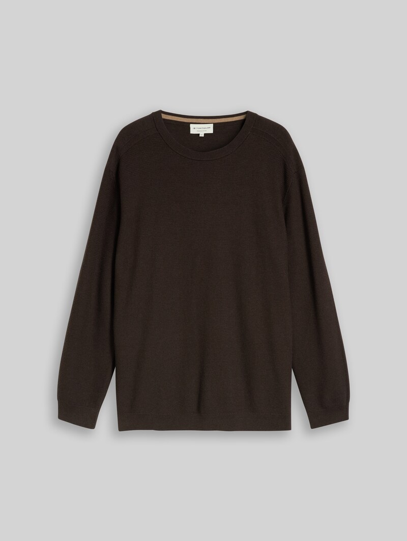 Tom Tailor Plus Size - Strickpullover aus Baumwolle - Dark Chocolate Brown Melange