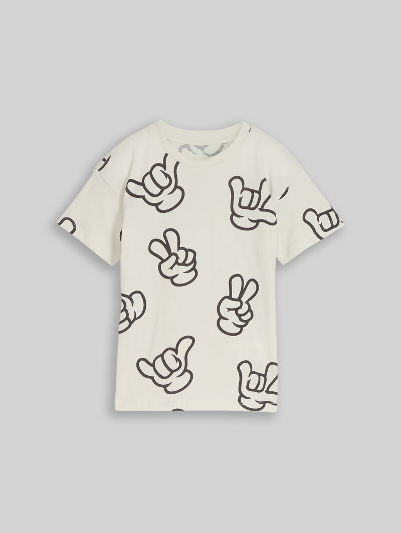 Tom Tailor Oversize T-Shirt mit Muster - Off White Grey Hand Design