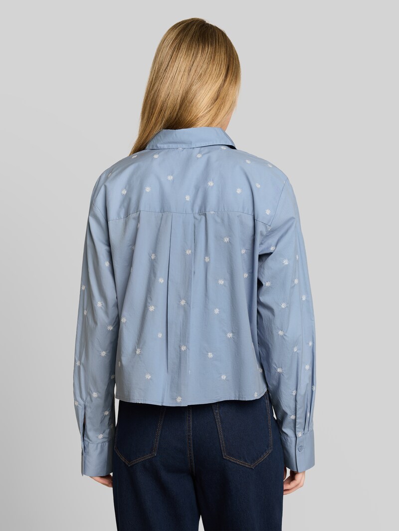 Tom Tailor Boxy Fit Hemdbluse mit Stickereien - Midblue White Daisy Embroidery