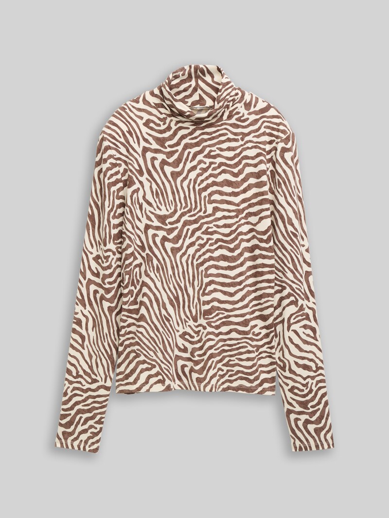 Tom Tailor Rollkragenshirt mit Muster - Brown Beige Zebra Print