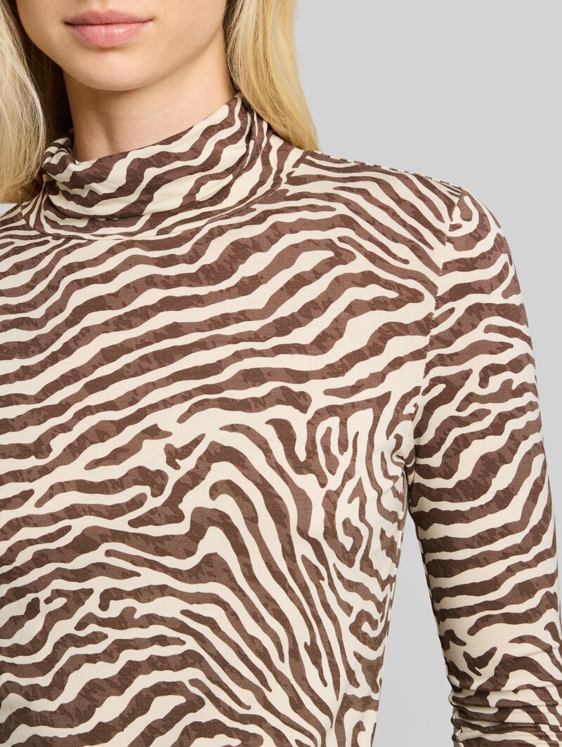 Tom Tailor Rollkragenshirt mit Muster - Brown Beige Zebra Print