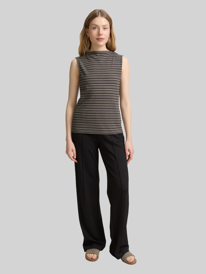 Tom Tailor Jacquard Top mit Stehkragen - Black Knit Structure Stripe