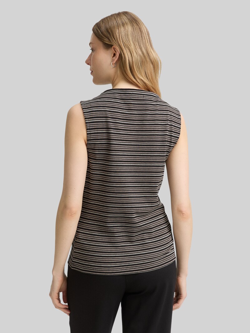 Tom Tailor Jacquard Top mit Stehkragen - Black Knit Structure Stripe
