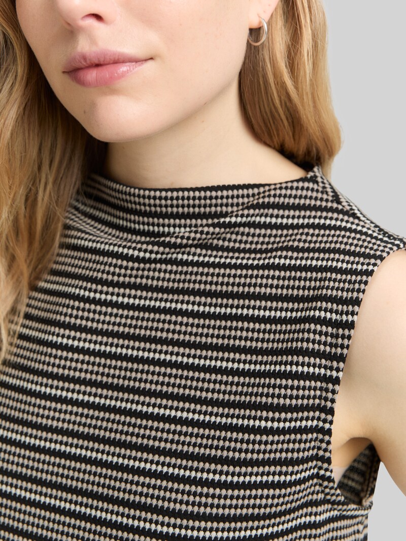 Tom Tailor Jacquard Top mit Stehkragen - Black Knit Structure Stripe