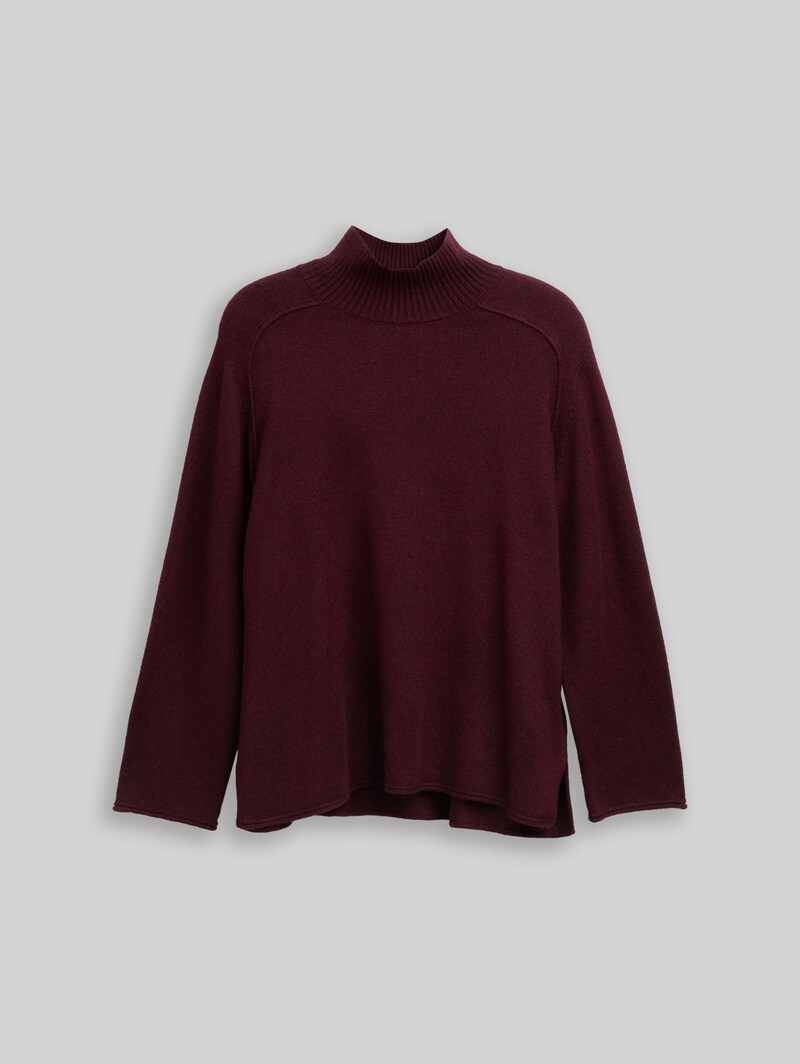 Tom Tailor Plus Size - Loose Fit Strickpullover mit Stehkragen - Dark Red Mélange
