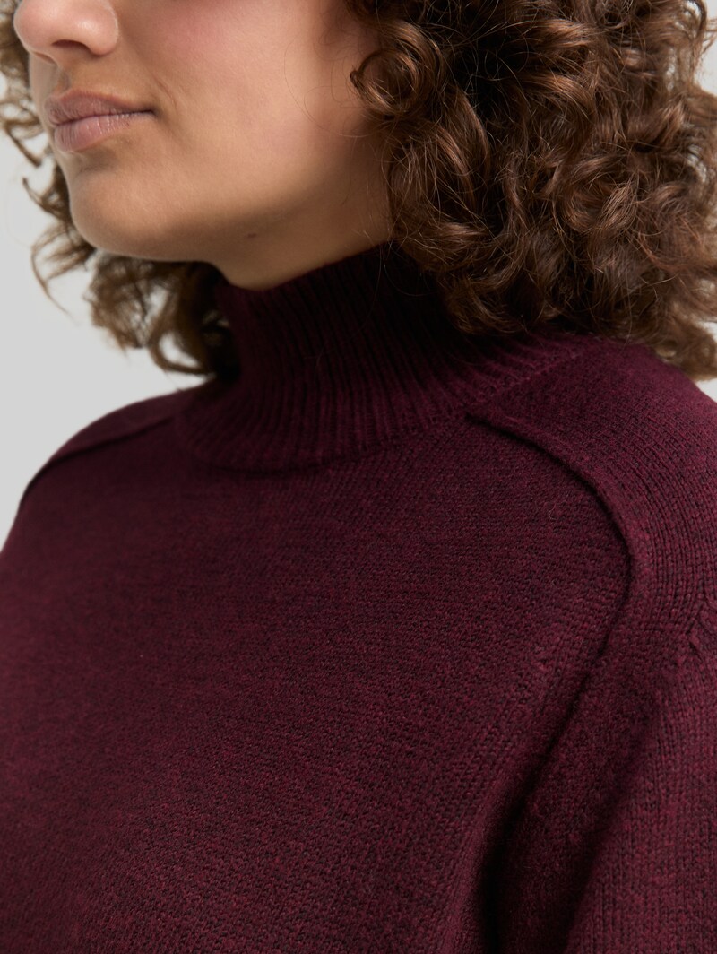 Tom Tailor Plus Size - Loose Fit Strickpullover mit Stehkragen - Dark Red Mélange