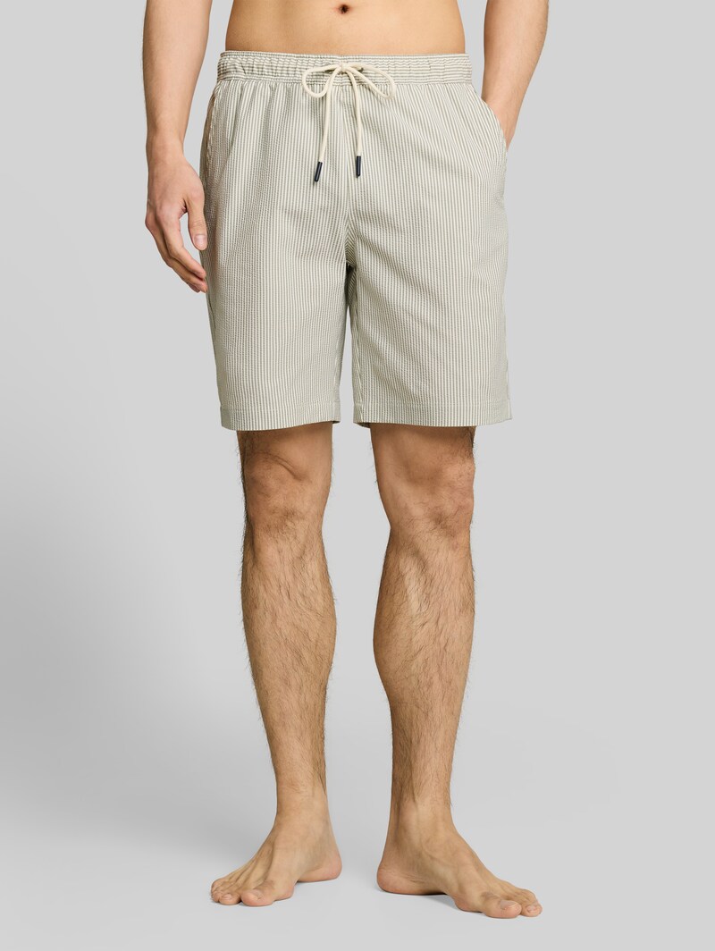 Tom Tailor Seersucker Badeshorts mit Streifenmuster - Green Beige Vertical Stripe