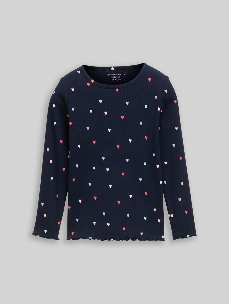 Tom Tailor Langarmshirt mit Rippstruktur - Navy Colorful Heart